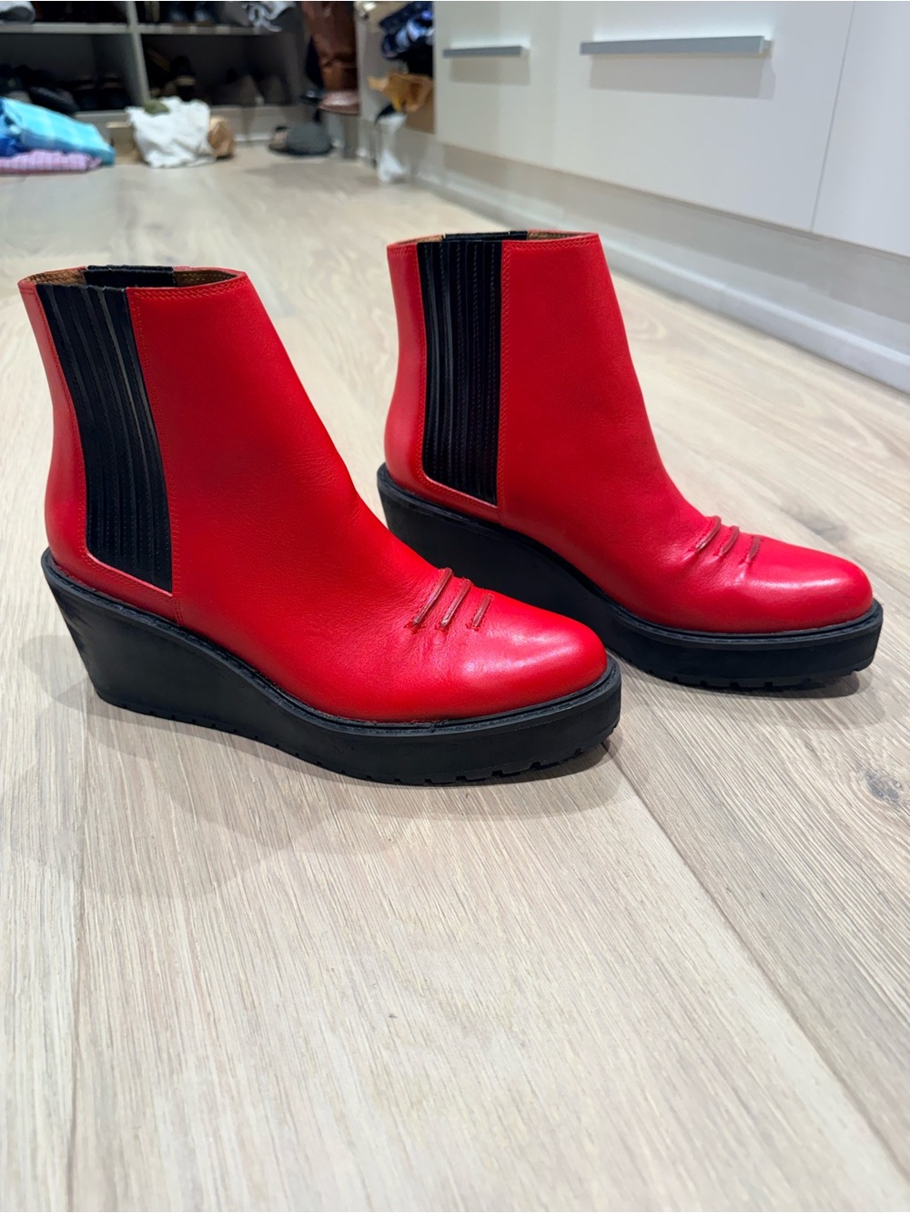 3.1 Phillip Lim Women's Red Wedge Chelsea Booties